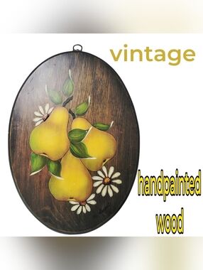Vintage Pear & Daisy Floral On Wood  Hand Painted Wall Art